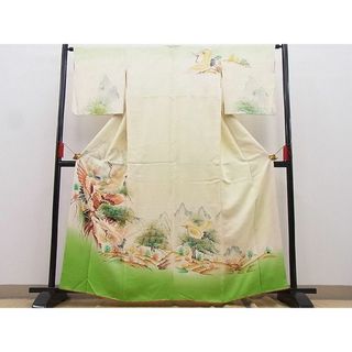 平和屋野田店■訪問着　手描き　飛鶴松風景文　暈し染め　金彩　逸品　n-hj9062(着物)