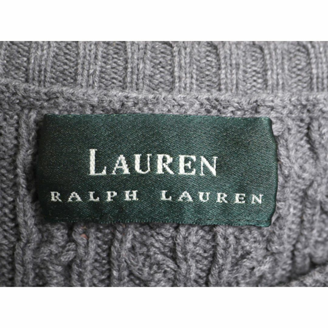 Ralph Lauren(ラルフローレン)の90s LAUREN ラルフローレン コットン ケーブル ニット セーター レディース L / 古着 90年代 オールド ポロ ボートネック グレー 無地 灰 レディースのトップス(ニット/セーター)の商品写真