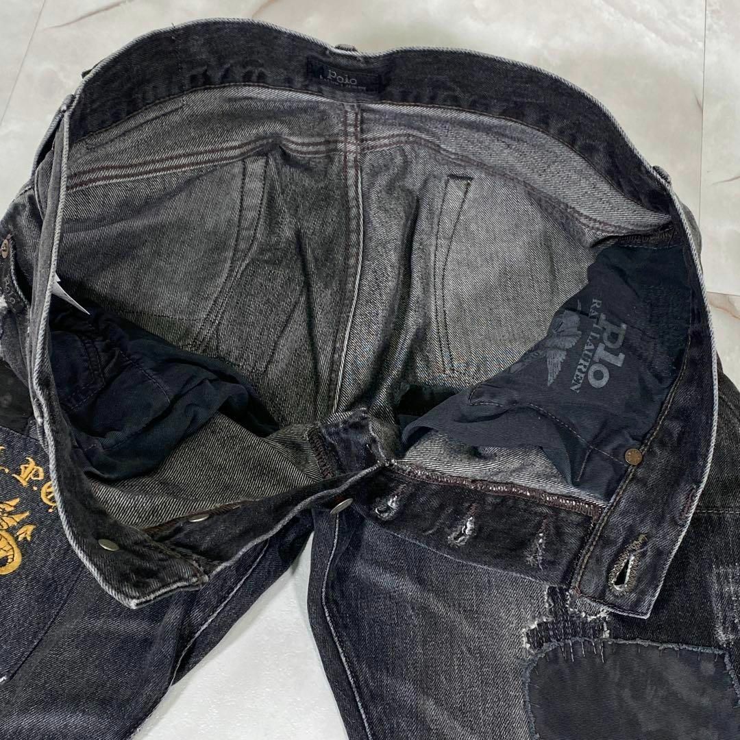 ポロラルフローレン　パッチワークデニム　ブラック W31 メキシコ製　チェック メンズのパンツ(デニム/ジーンズ)の商品写真
