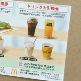 マクドナルド(マクドナルド)の20枚 ☆ ドリンク券 ◆ マクドナルド 株主優待券(フード/ドリンク券)