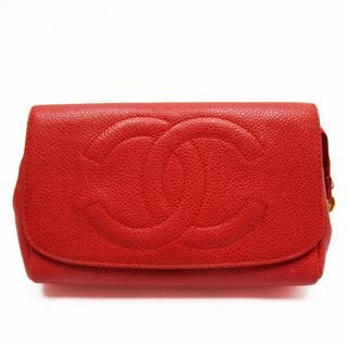 CHANEL - シャネル CHANEL ポーチ マルチケース ココマーク キャビアスキンレザー レッド レディース 送料無料【中古】 w0052a