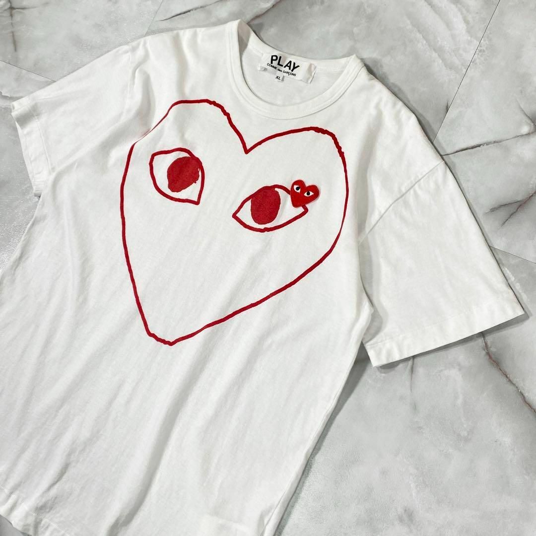 COMME des GARCONS(コムデギャルソン)のプレイコムデギャルソン　22SS ビッグハートプリントワッペンTシャツ　白　XL メンズのトップス(Tシャツ/カットソー(半袖/袖なし))の商品写真