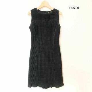 良品 FENDI Aライン プリーツ ラウンドネック ノースリーブ ワンピース