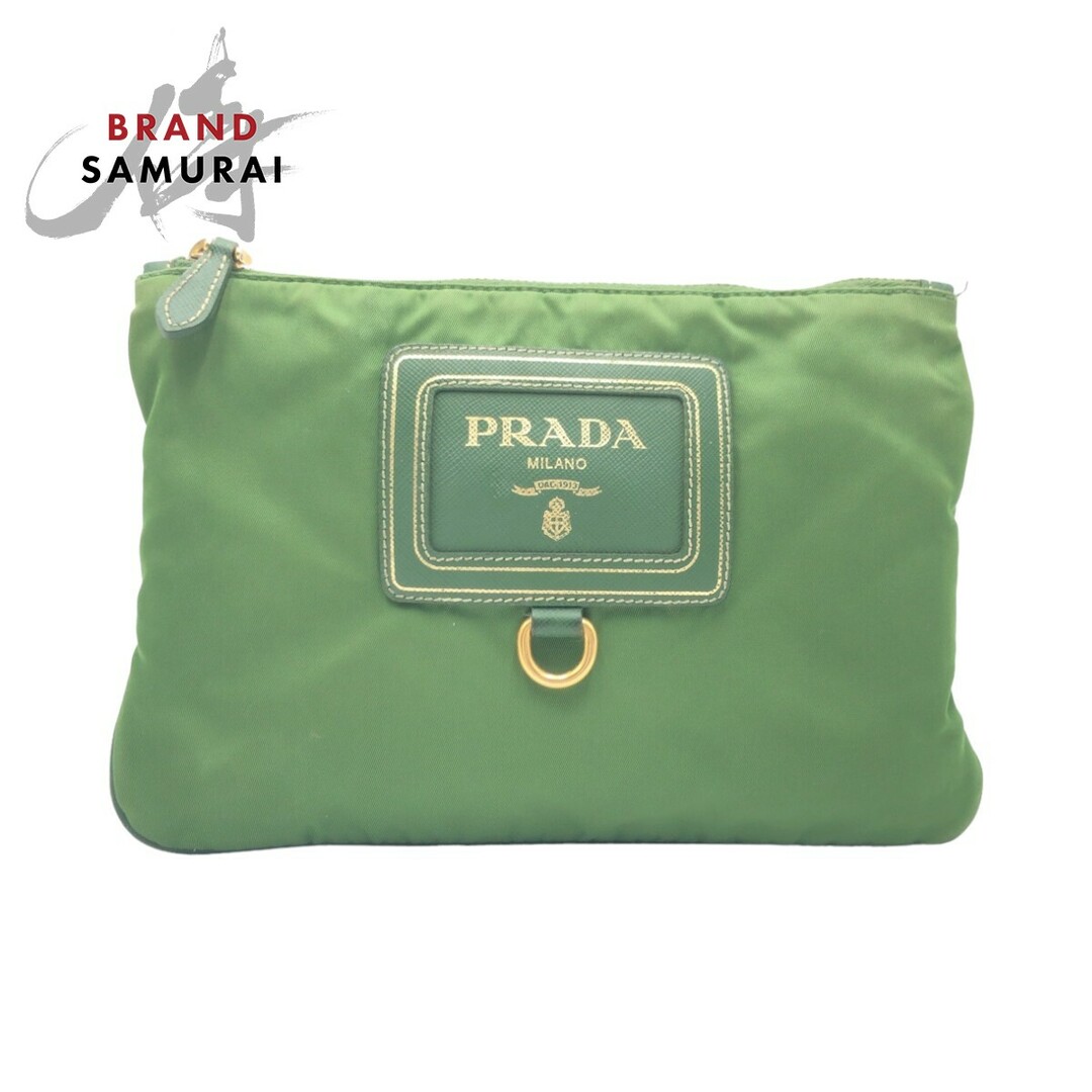 PRADA(プラダ)のPRADA プラダ テスート グリーン 緑 ゴールド金具 ナイロン ポーチ 小物入れ レディース 405009 【中古】 レディースのファッション小物(ポーチ)の商品写真