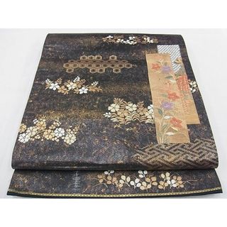 平和屋野田店■六通柄袋帯　唐織　桃山慶長の美　黒地　金糸　逸品　n-gt3919(帯)