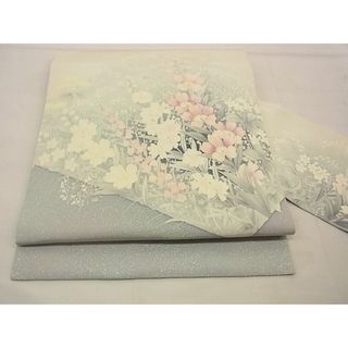 平和屋野田店■塩瀬　九寸名古屋帯　手描き　春秋花文　逸品　n-xi1712(帯)