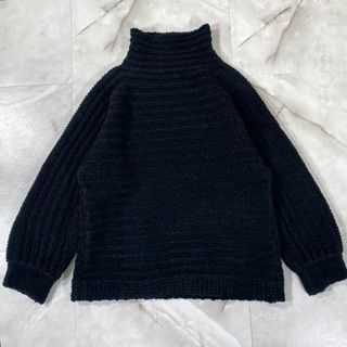 イッセイミヤケ(ISSEY MIYAKE)のイッセイミヤケ　ハイネックローゲージベロアニットプルオーバー　ブラック　2(ニット/セーター)