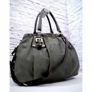 プラダ(PRADA)の◆PRADA プラダ ジャガード ギャザー ナイロンxレザー 2way バッグ◆(トートバッグ)