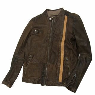 ディーゼル(DIESEL)の参考定価18万◇DIESEL ディーゼル 加工 ラムレザーライダースジャケット クレイジーパターン 裏ブレイブマン プリント 激シブ メンズ(ライダースジャケット)