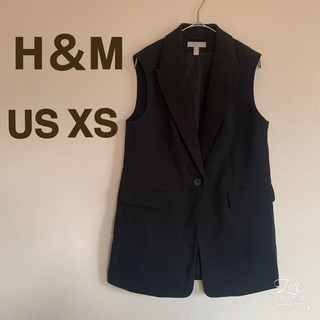 H&M - H＆M ロングベスト ジレ ブラック 黒 おしゃれ テーラード 襟付き