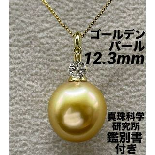 JC169★高級 ゴールデンパール12.3mm ダイヤ K18 ヘッド 鑑付(ネックレス)