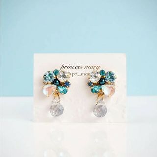 先着1名様限定》ペールブルー ガラス雫♡アクアマリンbijouピアス(ピアス)