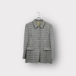 ○シルク混○ Aquascutum アクアスキュータム テーラードジャケット 千鳥格子 ブラック ホワイト サイズ9 レディース ヴィンテージ 6 買(テーラードジャケット)