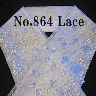 No.864♪レース半襟♪水色チュールに花や蔦刺繍とスカラップ♪ハンドメイド半衿(和装小物)