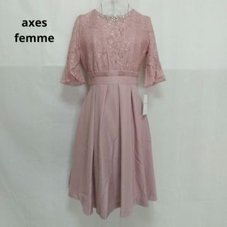 アクシーズファム(axes femme)のaxes femme 袖付きレースフレアドレス 淡ピンク M(ひざ丈ワンピース)