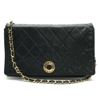 CHANEL - 良品 CHANEL シャネル サークルロゴ マトラッセ レザー プッシュロック チェーン ショルダー バッグ 黒 a2566