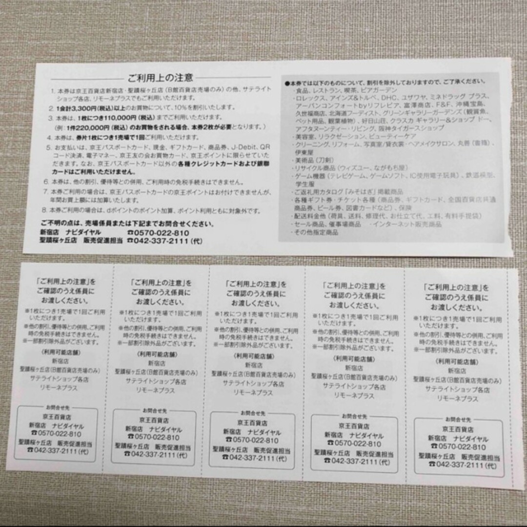 京王百貨店(ケイオウヒャッカテン)の京王百貨店　株主優待　10％割引券×5枚 チケットの優待券/割引券(ショッピング)の商品写真