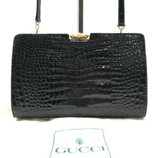 グッチ(Gucci)の良品 GUCCI グッチ クロコ がま口 ショルダー バッグ ブラック k1649(クラッチバッグ)