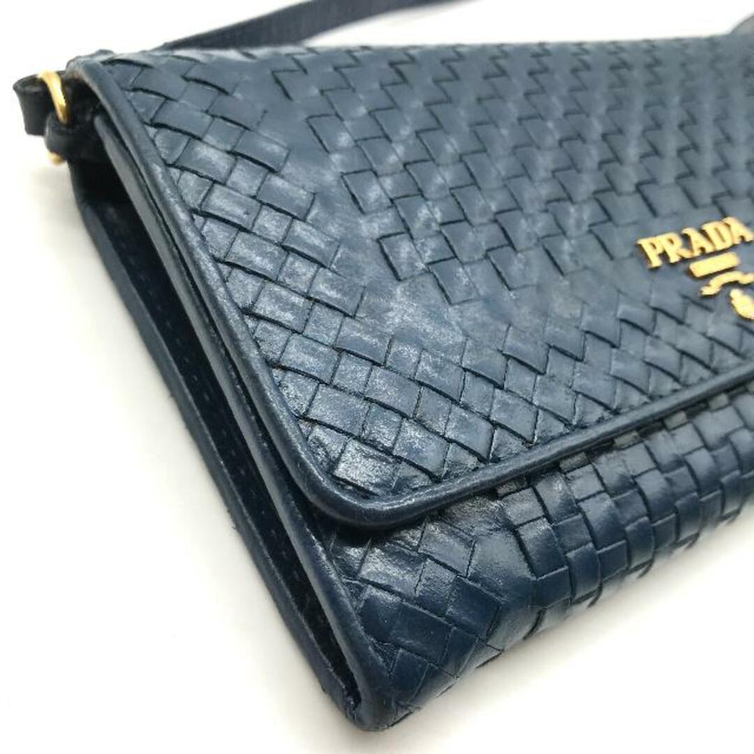 PRADA(プラダ)の良品 PRADA プラダ ロゴ 金具 レザー 2WAY ショルダー バッグ ウォレット ブルー a2895 レディースのバッグ(ショルダーバッグ)の商品写真