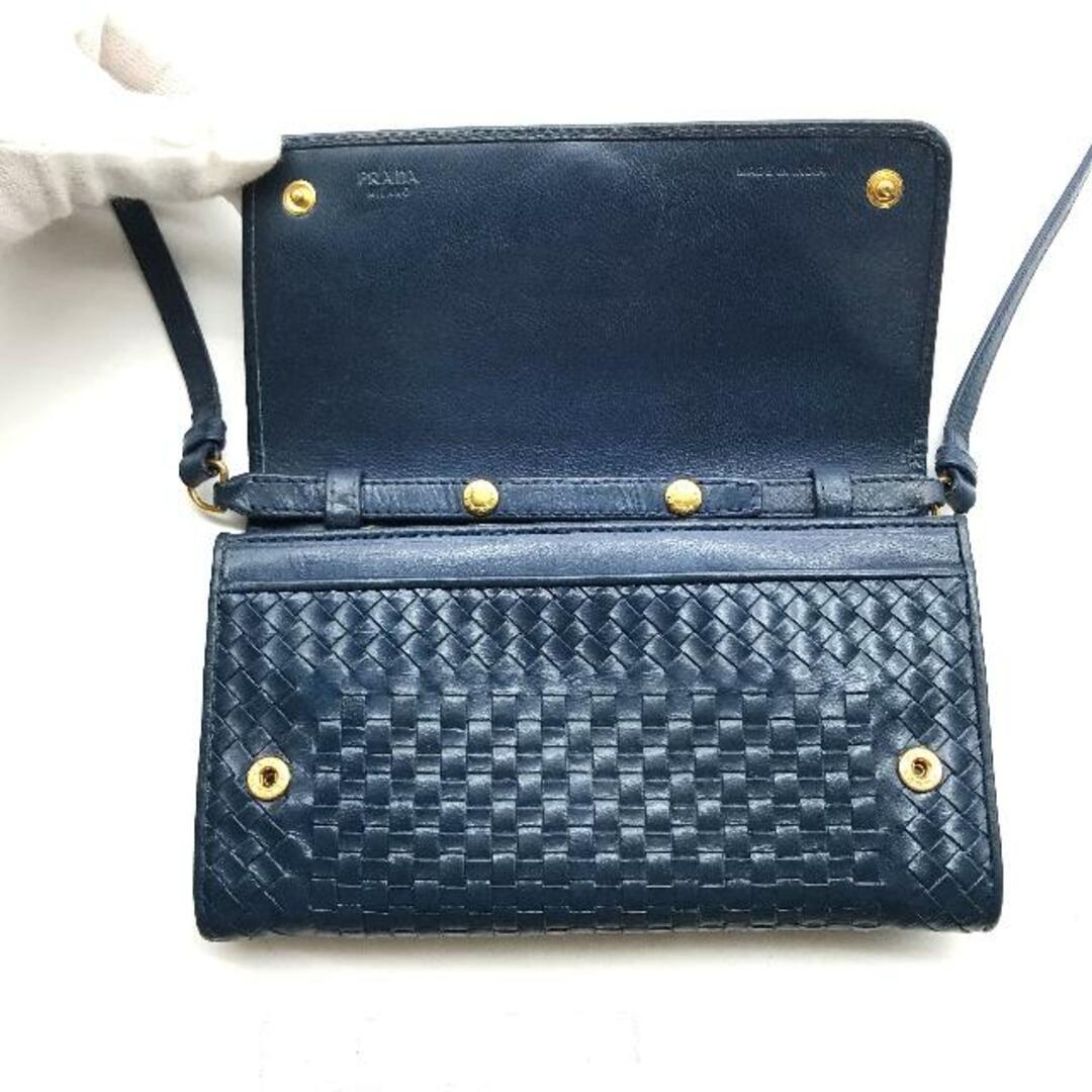 PRADA(プラダ)の良品 PRADA プラダ ロゴ 金具 レザー 2WAY ショルダー バッグ ウォレット ブルー a2895 レディースのバッグ(ショルダーバッグ)の商品写真