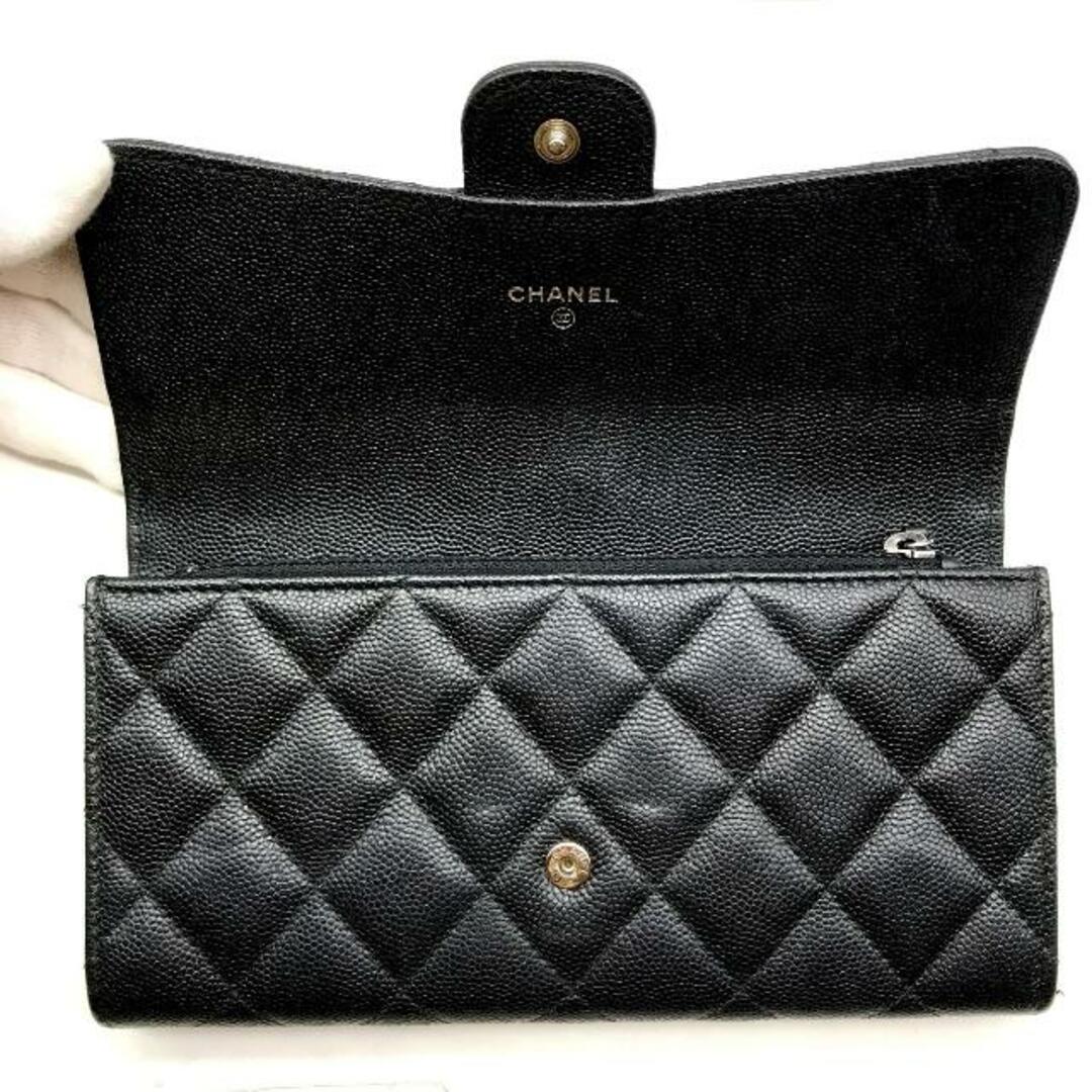 CHANEL(シャネル)の美品 CHANEL シャネル ココマーク マトラッセ キャビアスキン 二つ折り 長 財布 ウォレット ブラック a2930 レディースのファッション小物(財布)の商品写真