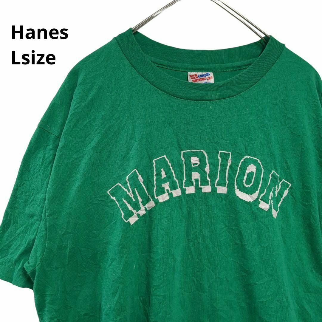 Hanes　カレッジロゴ半袖Tシャツ　ヴィンテージ90's 緑メンズL　21 メンズのトップス(Tシャツ/カットソー(半袖/袖なし))の商品写真