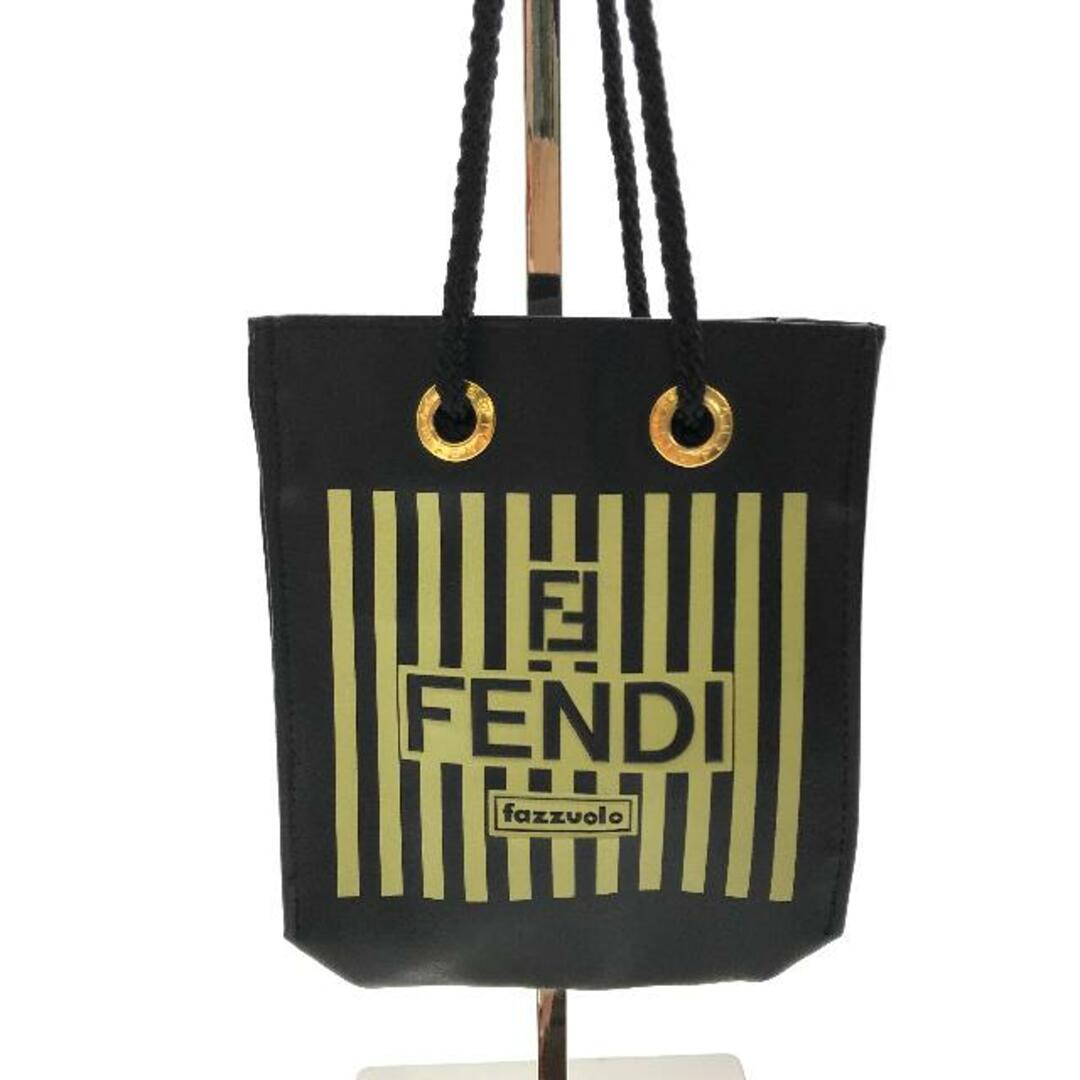 Ferragamo(フェラガモ)の美品 FENDI フェンディ ロゴ ペカン柄 ラバー レザー ロープハンドル ミニ ハンド バッグ ブラック a2935 レディースのバッグ(ショルダーバッグ)の商品写真
