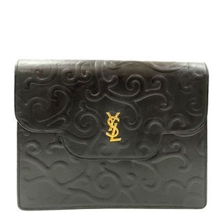 サンローラン(Saint Laurent)のYVES SAINT LAURENT クラッチバッグ YSL プレート 唐草模様 スクエア オールド ヴィンテージ レザー(クラッチバッグ)