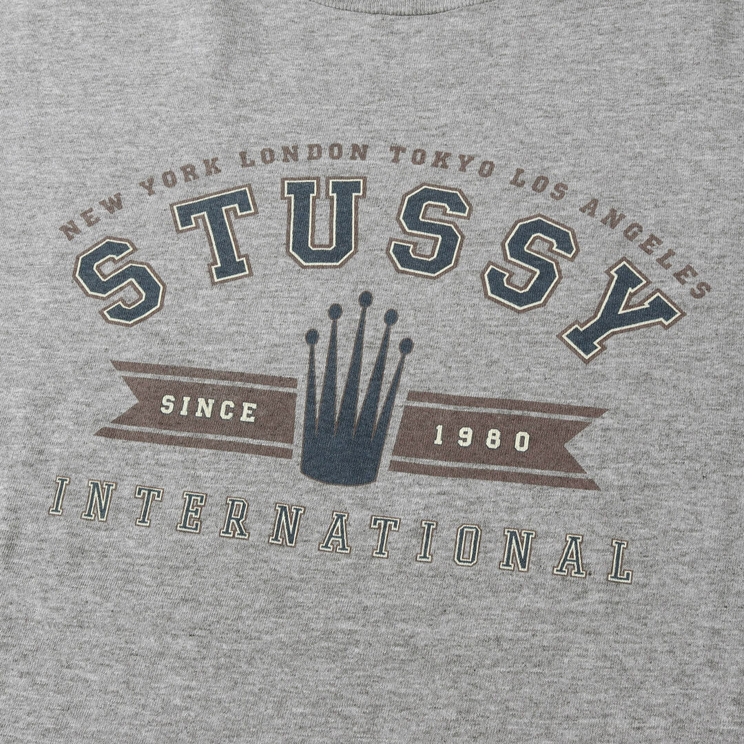 STUSSY(ステューシー)のSTUSSY ステューシー Tシャツ サイズ:XL 90s OLD STUSSY 紺タグ クラウンロゴ クルーネック 半袖Tシャツ USA製 ヘザーグレー 90年代 トップス カットソー【メンズ】【中古】 メンズのトップス(Tシャツ/カットソー(半袖/袖なし))の商品写真