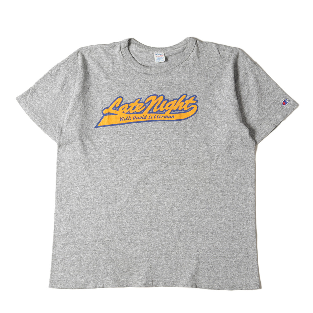 Champion vintage チャンピオン ヴィンテージ Tシャツ サイズ:XL 80s トリコタグ Late Night with David Letterman 霜降り クルーネック 半袖Tシャツ 杢グレー USA製 トップス カットソー 古着【メンズ】【中古】 メンズのトップス(Tシャツ/カットソー(半袖/袖なし))の商品写真