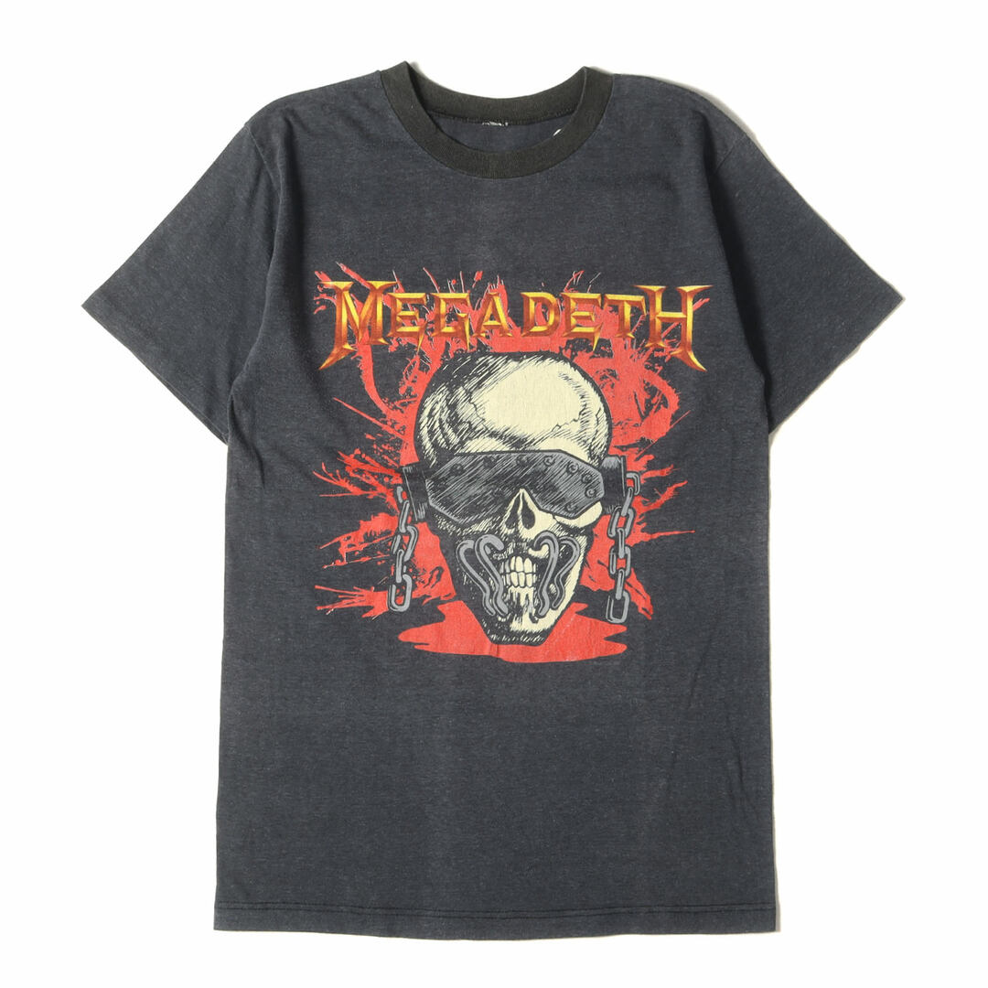 80s MEGADETH WAKE-UP DEAD TOUR 1987 クルーネック 半袖 Tシャツ ブラック 黒 サイズ:詳細参照(L位) 80年代 Vintage Music Item ヴィンテージ 古着 トップス カットソー バンドT ロックT【メンズ】【中古】 メンズのトップス(Tシャツ/カットソー(半袖/袖なし))の商品写真