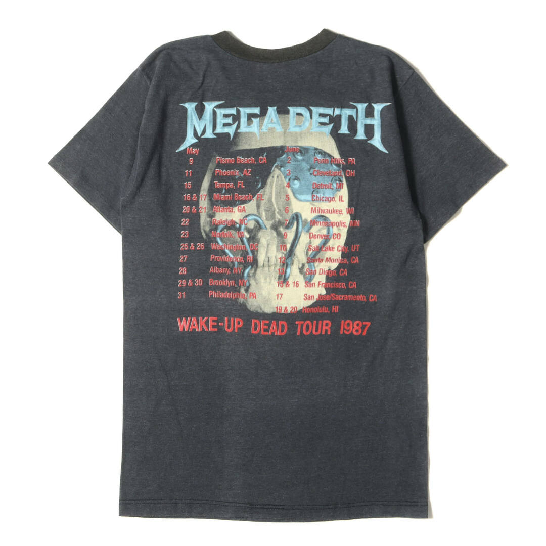 80s MEGADETH WAKE-UP DEAD TOUR 1987 クルーネック 半袖 Tシャツ ブラック 黒 サイズ:詳細参照(L位) 80年代 Vintage Music Item ヴィンテージ 古着 トップス カットソー バンドT ロックT【メンズ】【中古】 メンズのトップス(Tシャツ/カットソー(半袖/袖なし))の商品写真