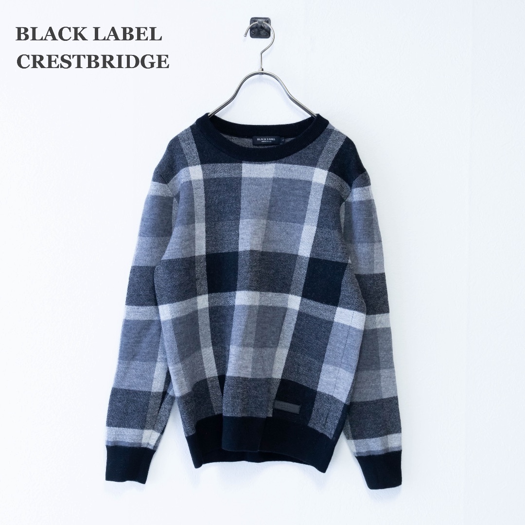 BLACK LABEL CRESTBRIDGE(ブラックレーベルクレストブリッジ)の【BLACK LABEL CRESTBRIDGE】ニット　チェック　グレー メンズのトップス(ニット/セーター)の商品写真