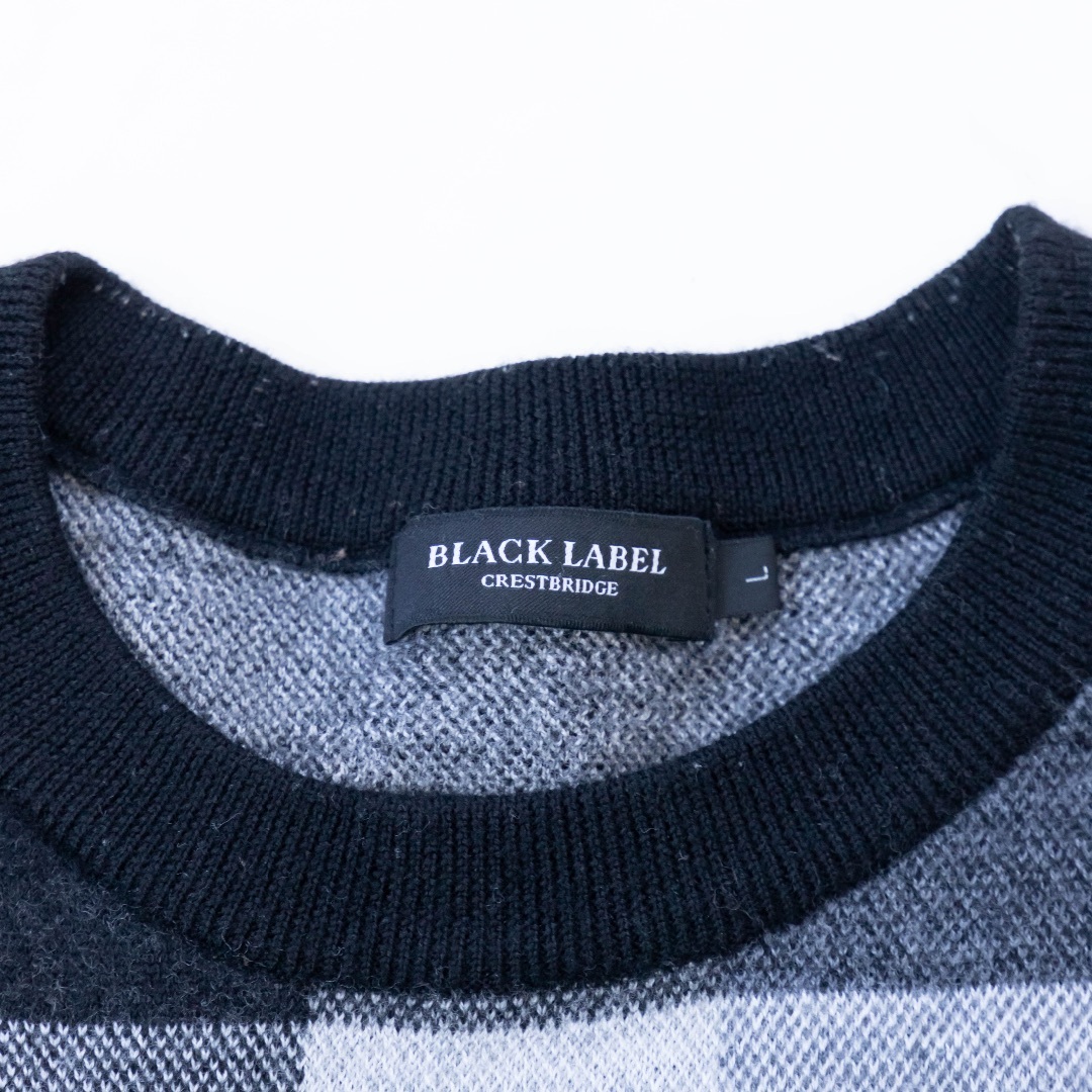 BLACK LABEL CRESTBRIDGE(ブラックレーベルクレストブリッジ)の【BLACK LABEL CRESTBRIDGE】ニット　チェック　グレー メンズのトップス(ニット/セーター)の商品写真