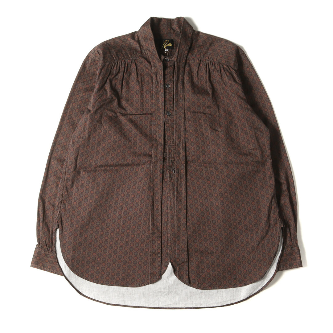 Needles(ニードルス)の美品 NEEDLES ニードルズ シャツ サイズ:S 23AW アスコットカラー 総柄 長袖シャツ Ascot Collar EDW Shirt NS227 フランネル リボン ギャザー クラシカル ドレス ブラウン 日本製 トップス カジュアルシャツ【メンズ】【中古】 メンズのトップス(シャツ)の商品写真