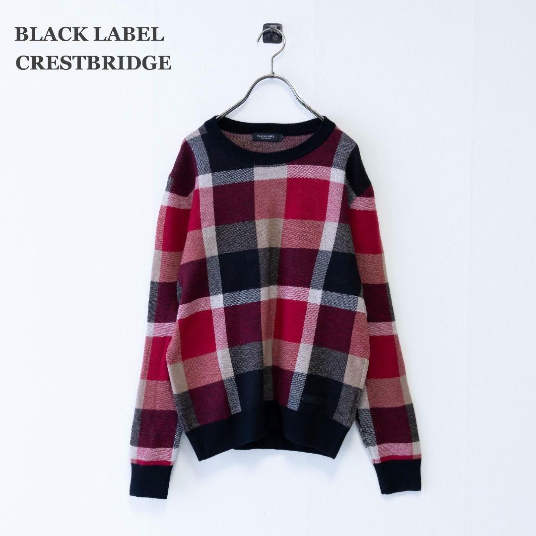 BLACK LABEL CRESTBRIDGE(ブラックレーベルクレストブリッジ)の【BLACK LABEL CRESTBRIDGE】ニット　チェック　レッド メンズのトップス(ニット/セーター)の商品写真