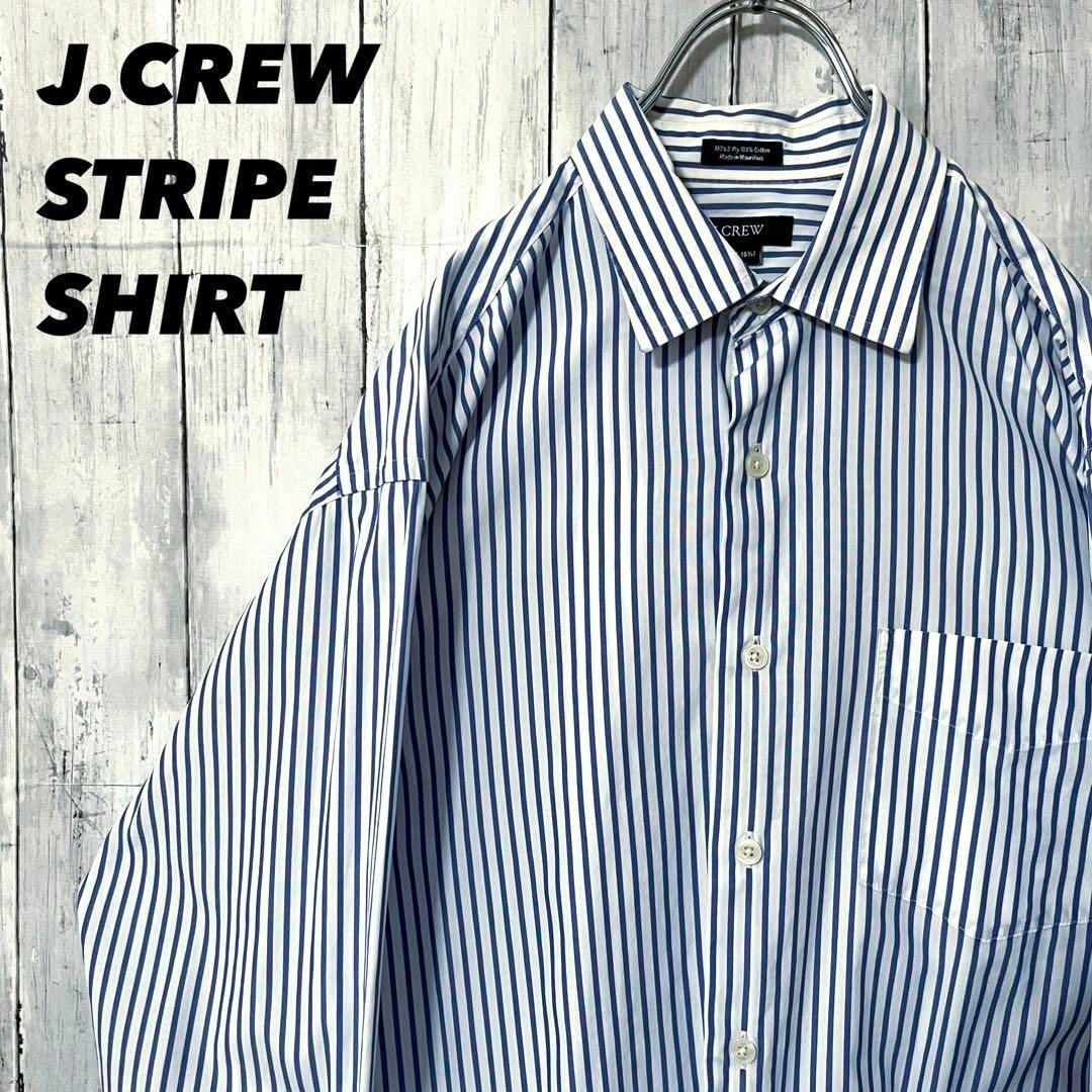 J.Crew(ジェイクルー)のアメリカ古着J.CREW 長袖ブロードストライプBDシャツ　サイズM 白×ブルー メンズのトップス(シャツ)の商品写真