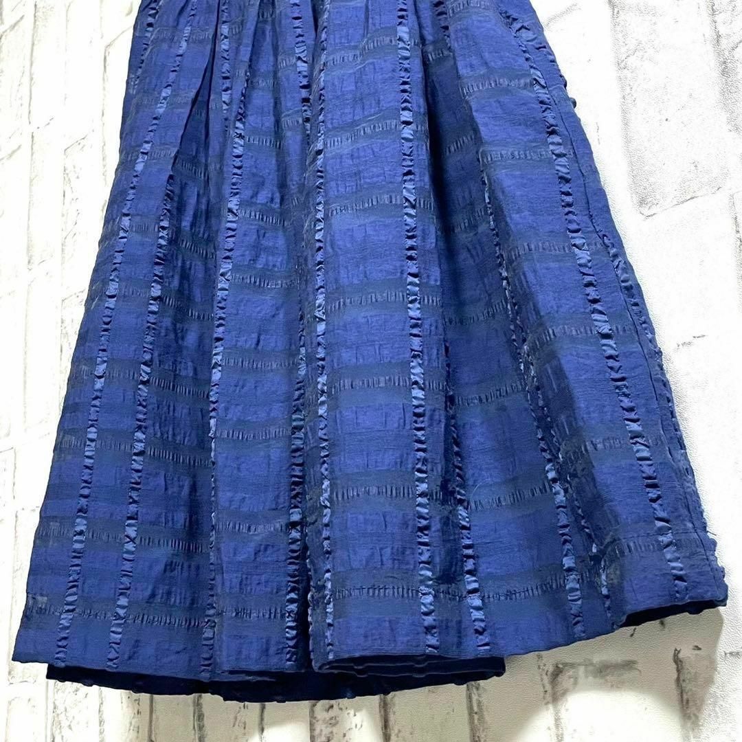 NATURAL BEAUTY BASIC(ナチュラルビューティーベーシック)のナチュラルビューティーベーシック　シアサッカーチェックフレアスカート　ブルー レディースのスカート(ひざ丈スカート)の商品写真