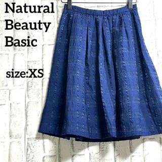 NATURAL BEAUTY BASIC - ナチュラルビューティーベーシック　シアサッカーチェックフレアスカート　ブルー