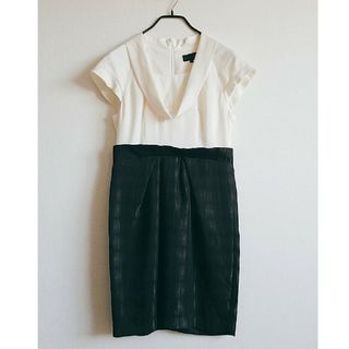 アンタイトル(UNTITLED)の【美品】モアサイズ　アンタイトル　ワンピース　ドレス　黒　ホワイト　結婚式(ひざ丈ワンピース)