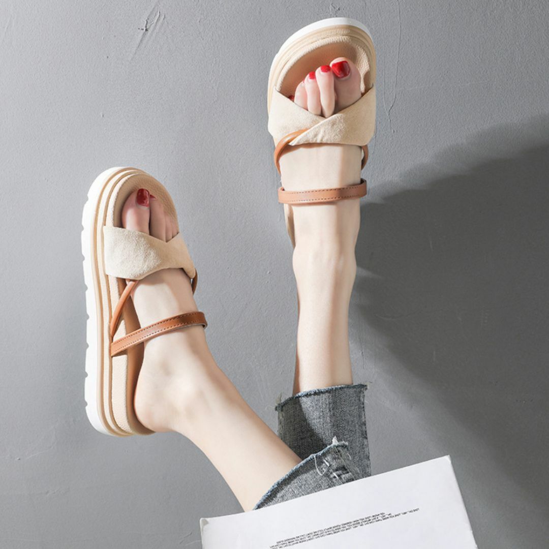 フラットサンダル レディース 厚底 靴 ヒール:約4cm 夏 美脚 靴 レディースの靴/シューズ(サンダル)の商品写真
