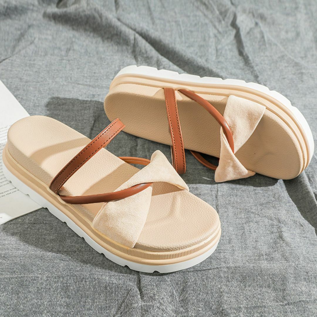 フラットサンダル レディース 厚底 靴 ヒール:約4cm 夏 美脚 靴 レディースの靴/シューズ(サンダル)の商品写真