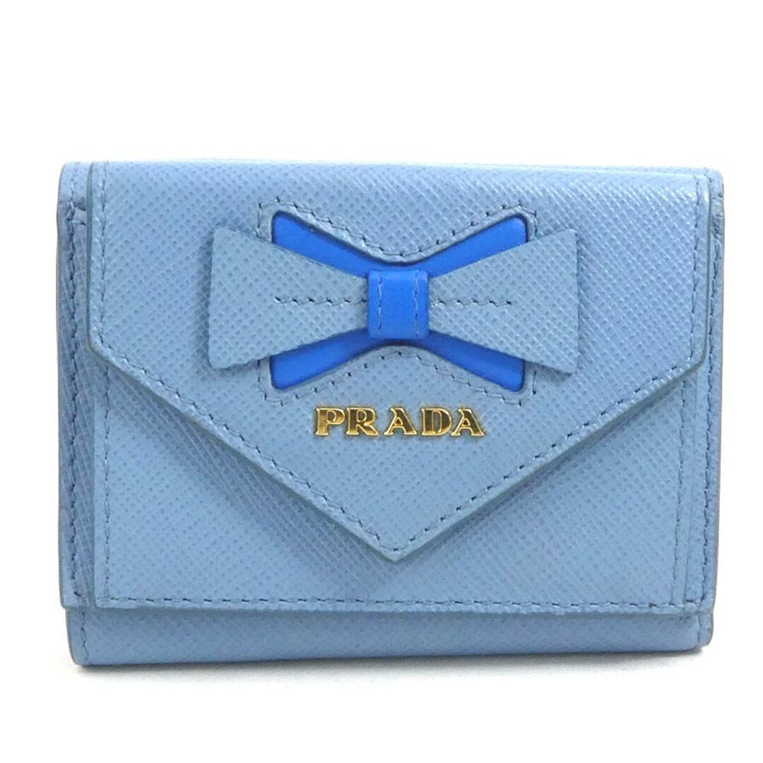 PRADA(プラダ)のプラダ PRADA 三つ折り財布 レザー ライトブルー レディース 送料無料【中古】 a0302 レディースのファッション小物(財布)の商品写真