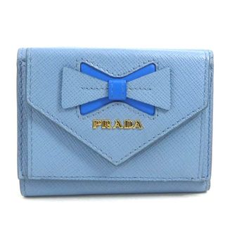 プラダ(PRADA)のプラダ PRADA 三つ折り財布 レザー ライトブルー レディース 送料無料【中古】 a0302(財布)