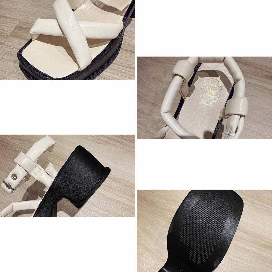 厚底サンダル スクエアトゥ レディース ヒール:約6cm クロスストラップ レディースの靴/シューズ(サンダル)の商品写真