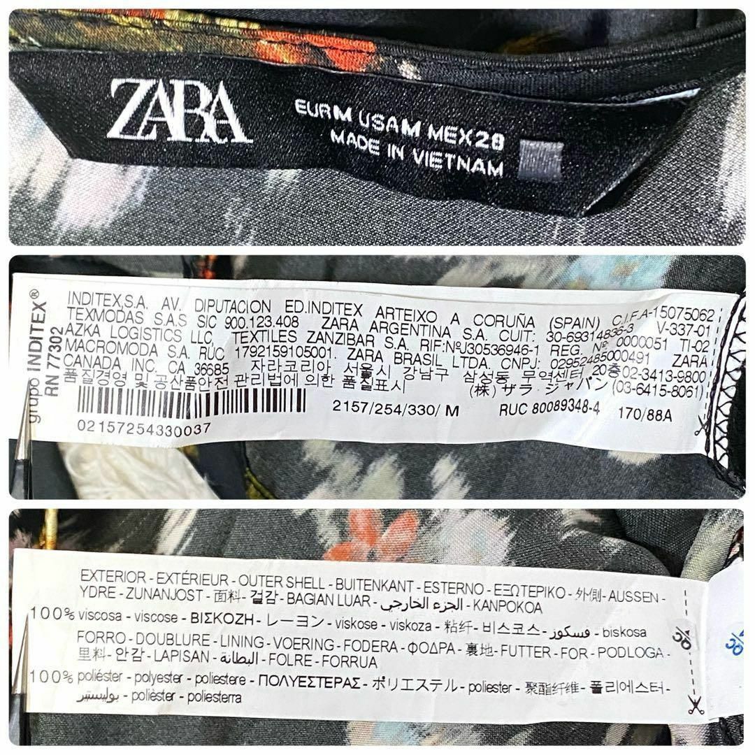 ZARA(ザラ)のZARAザラ　フローラルプリントティアードミニワンピース　花柄　長袖　黒　M レディースのワンピース(ミニワンピース)の商品写真