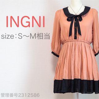 イング(INGNI)のINGNI リボンタイ　ウエストゴム入り　ミニワンピース　バイカラー　M(ミニワンピース)