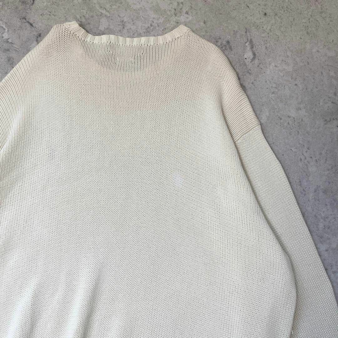 【90s ポロラルフローレン】XXL 刺繍ロゴ コットン クルーネックニット 白 メンズのトップス(ニット/セーター)の商品写真