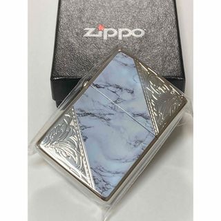 大理石 柄 シルバー コーナーカット アラベスク ホワイト ZIPPO(その他)