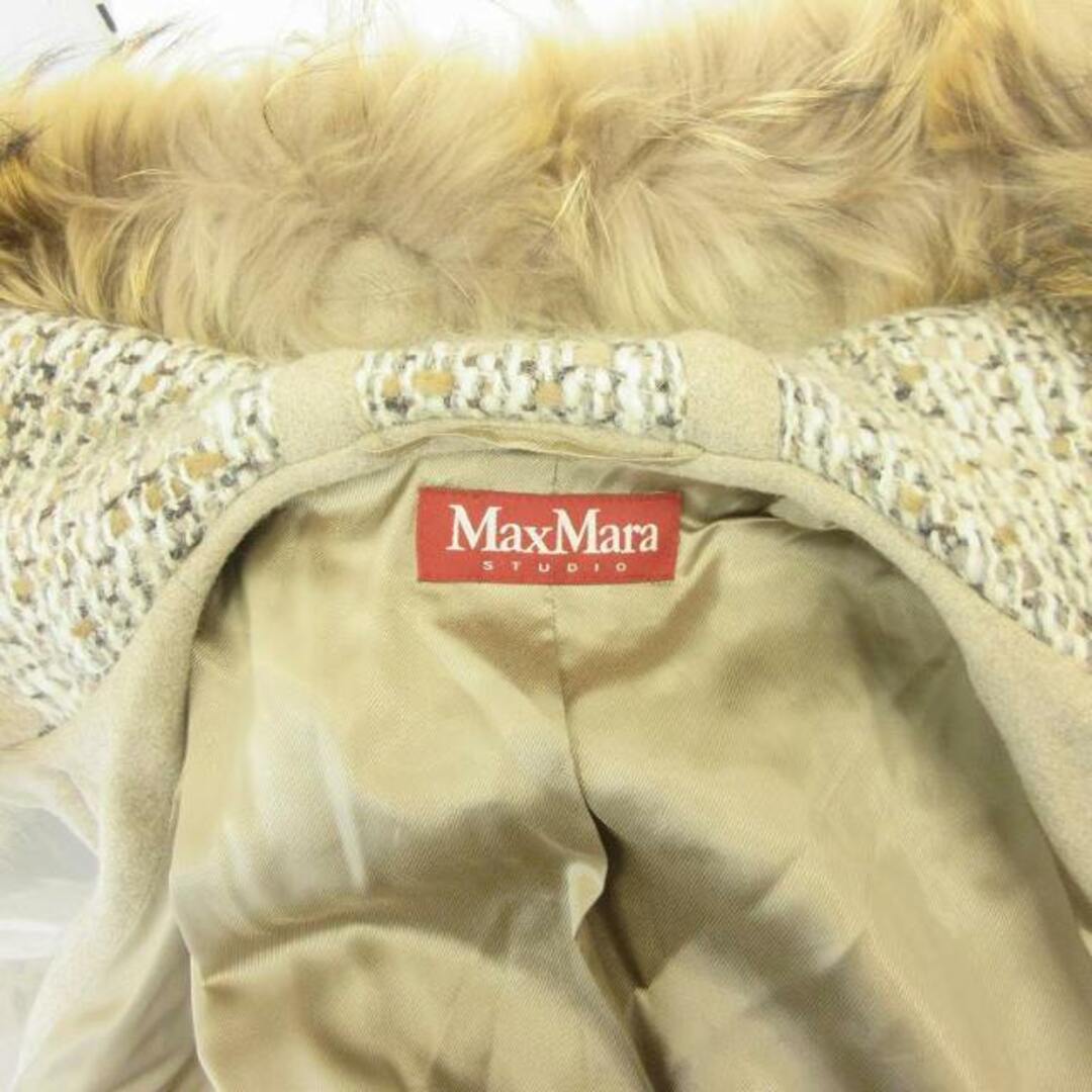 マックスマーラ ウール コート ジャケット フェイクファー付き 38 約M 茶 レディースのジャケット/アウター(ロングコート)の商品写真
